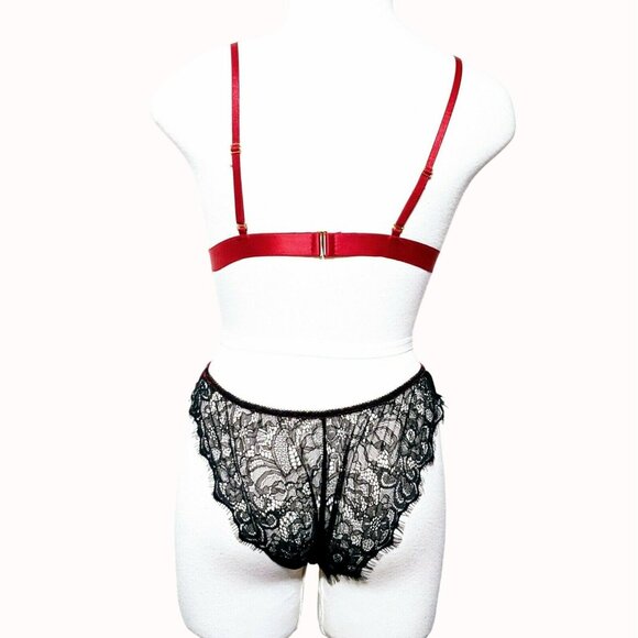 Womens Sleepwear Red Lingerie 3 Piece Set Size S  - Bra, Lace Panties, Sleep Sho - Picture 4 of 4